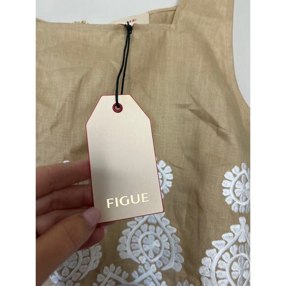 NWT Figue Isabelle Squared Neckline Linen Zip Top Travertine Sand Size: Large - Picture 4 of 8